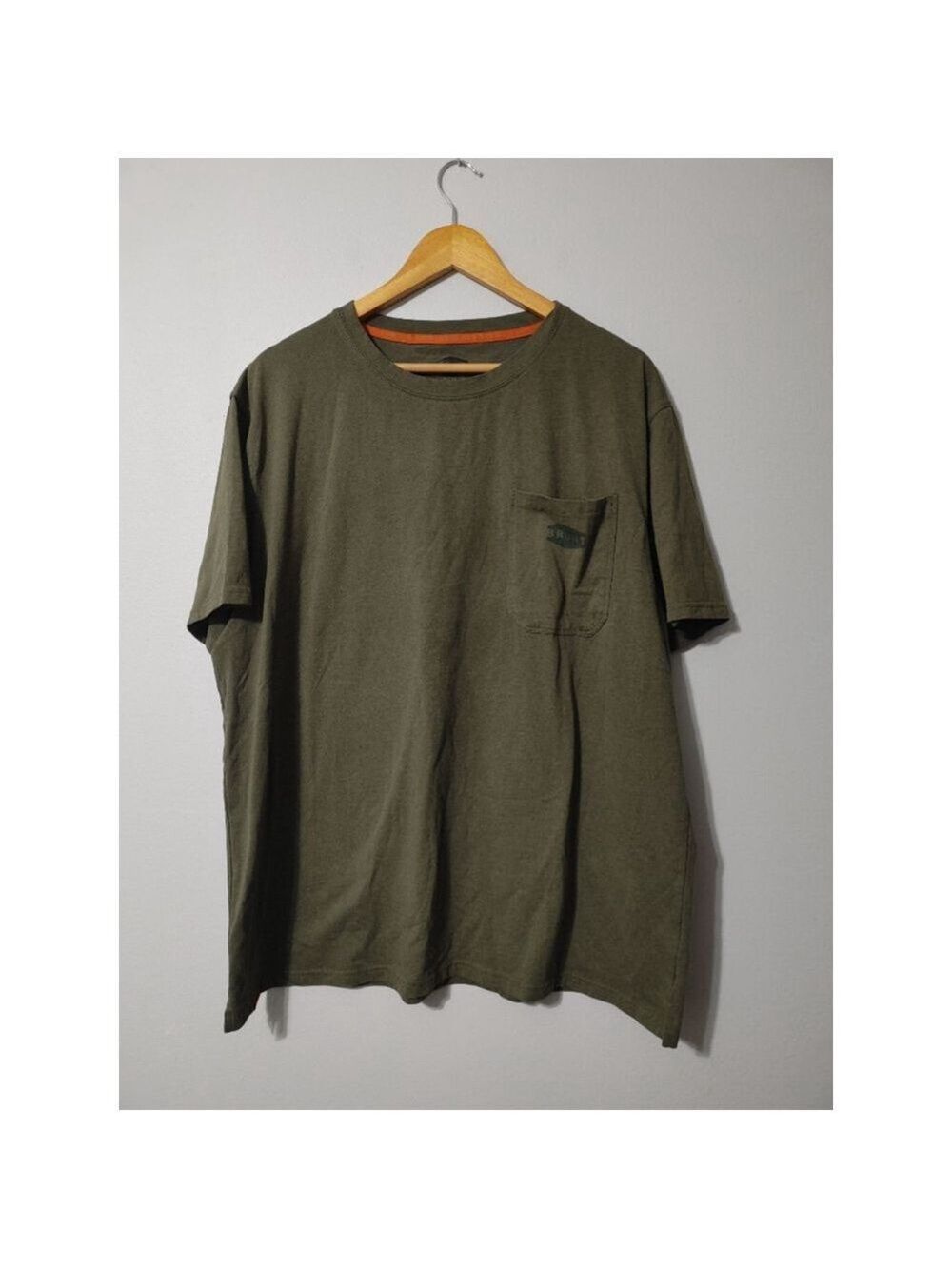 Men's BRUNT Dark Olive Green Short Sleeve Tee XXL with Orange Neck Trim & Logo